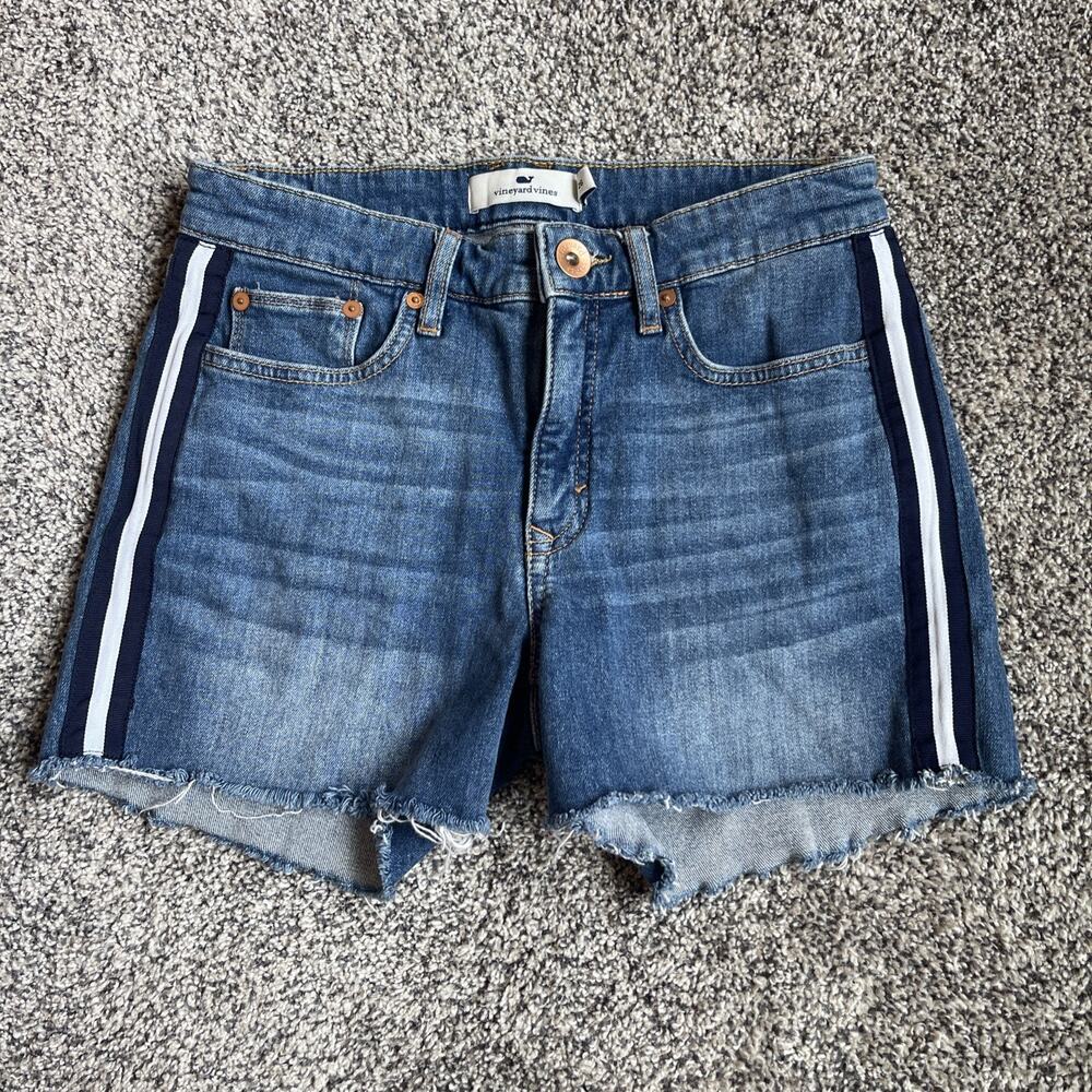 Vineyard Vines Size 26 Jamie Striped Grosgrain Jean Cutoff Short Blue Denim